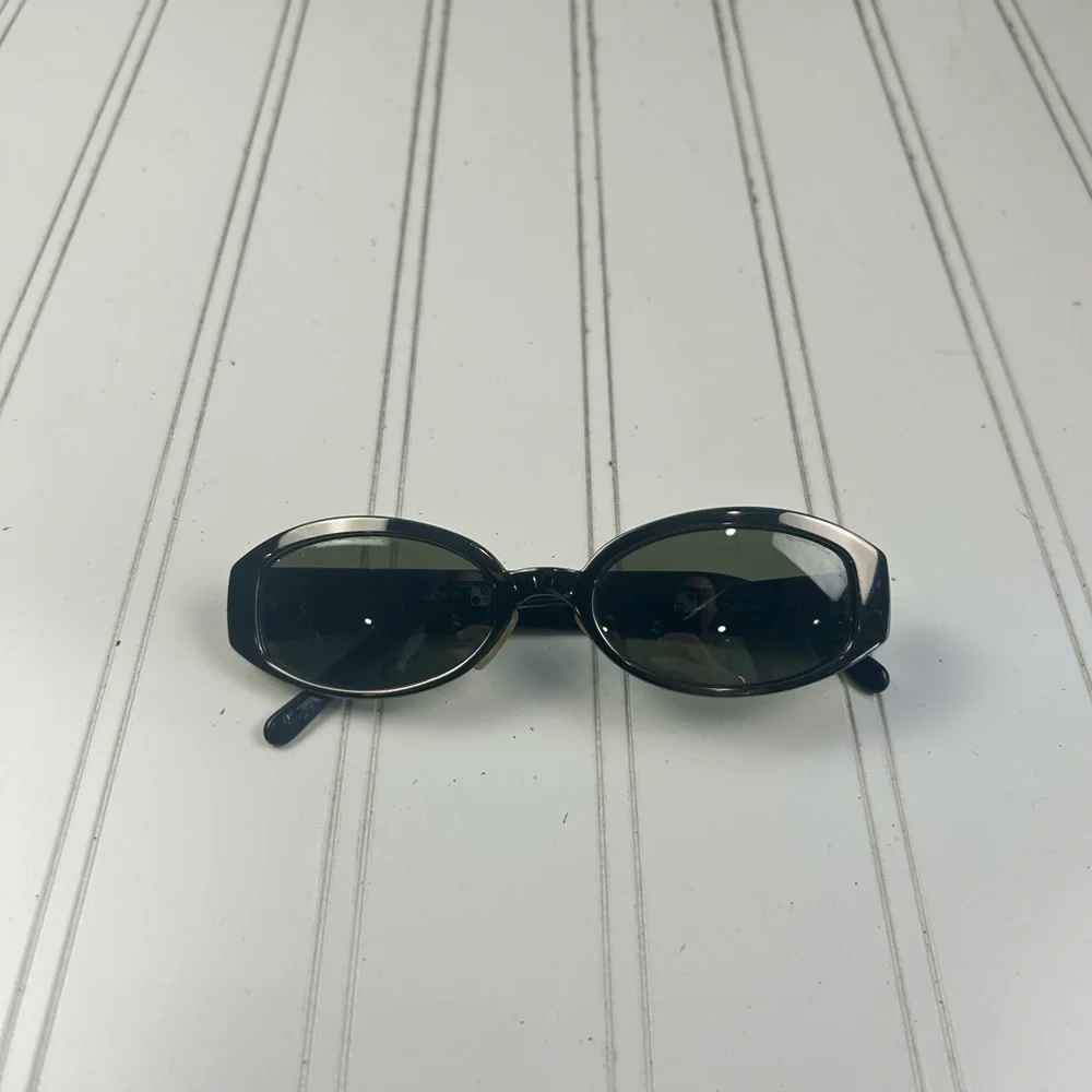 Gai Mattiolo Black Oval Sunglasses – Dark Green Lenses, Vintage Designer Italy